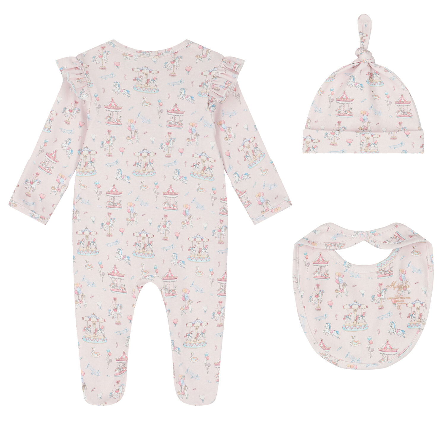 Baby Girls Pink Carousel Babygrow Set, 1, hi-res image number null